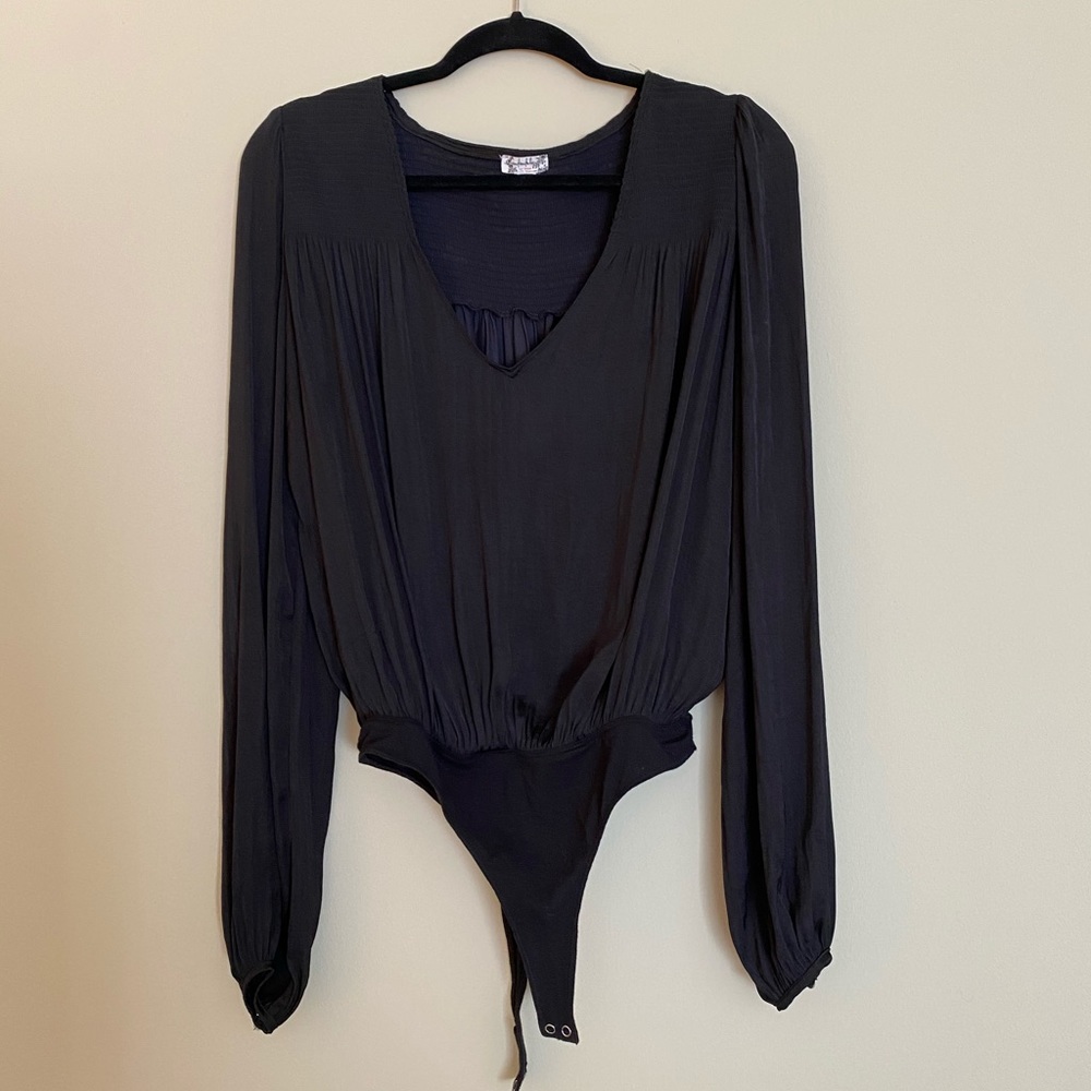 Free People Silky Black Bodysuit - XS